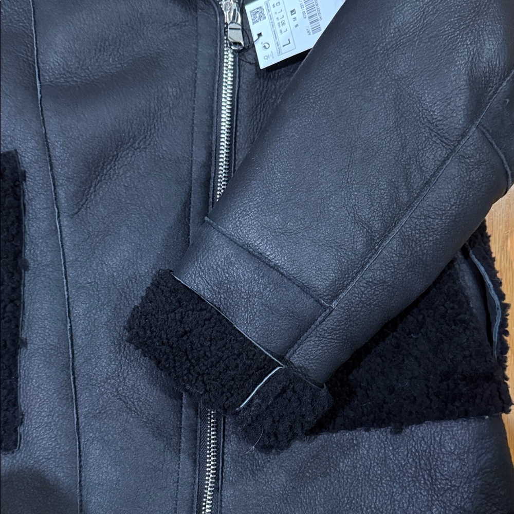 Zara Real Sheep Leather Black Faux Shearling Aviator Jacket - Picture 5 of 11